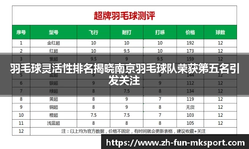 羽毛球灵活性排名揭晓南京羽毛球队荣获第五名引发关注